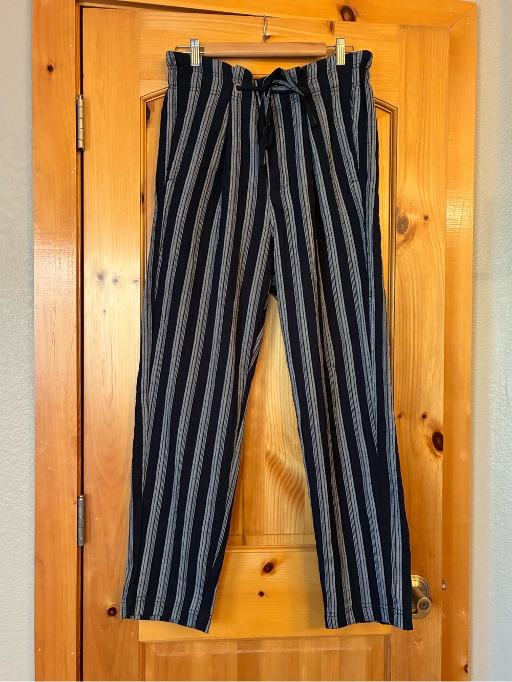 Free People Deep Navy and White Striped High Waisted Drawstring Pants